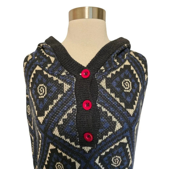 Womens Blue Knit Pocho Hooded Wool Blend Size 0 by Shimmering Waltz Amsterdam - Picture 2 of 8